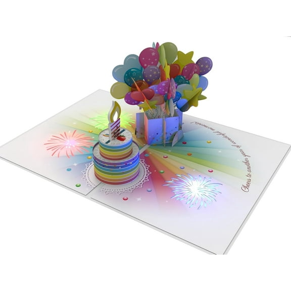 Dessie 3D Pop-Up Birthday Card with Blowable LED Light and Fireworks – Musical Greeting Card for Men, Women, Kids
