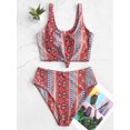 thumbnail image 2 of ZAFUL for Women' Vacation Bohemian Printed Knot High Waisted Tankini Swimsuit Valentine Red 2XL, 2 of 6