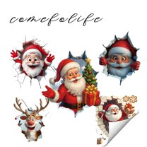 Comefolife Christmas Creative Wall Sticker, Removable Xmas Holiday Decals for Walls, Large 3D Santa Claus Wall Stickers Peel and Stick, Snowman Gingerbread Man Reindeer Candy Stickers for Decor(A)