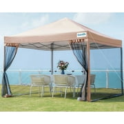 Quictent 8x8 Ez Pop up Canopy with Netting Screen House Room Tent Mesh Sides Walls with Roller Carry Bag Tan
