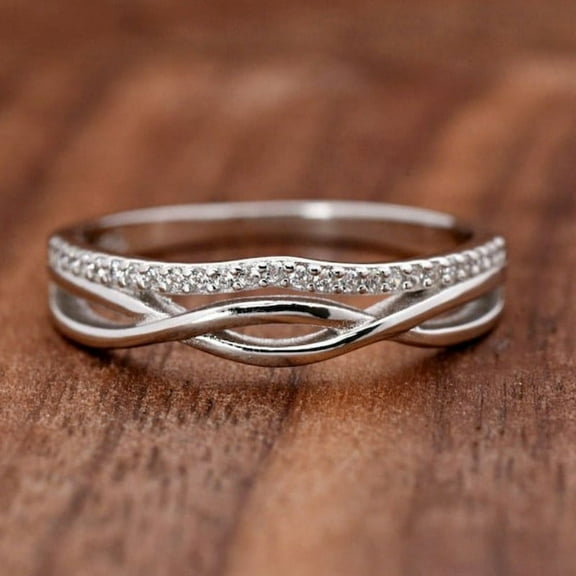 Eclet Jewels 14K White Gold Plated Diamond Ring - 0.6 Ct Round Brilliant Cut Diamond Ring - Infinity Twisted Cross Over Shank Engagement Rings for Women's - Engagement Diamond Rings for Women's