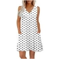 thumbnail image 2 of Odbmxy Sleeveless Womens Mini Dress Sundress V-Neck Woman Dresses Plus Size Holiday Pockets Tank Polka Dots Loose Dresses,White L, 2 of 7