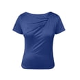 thumbnail image 5 of Admvng t Shirts For Women Fashion Casual Solid Color Pleated Short Sleeve Round-Neck Blouses Shirts S-2XL, 5 of 6