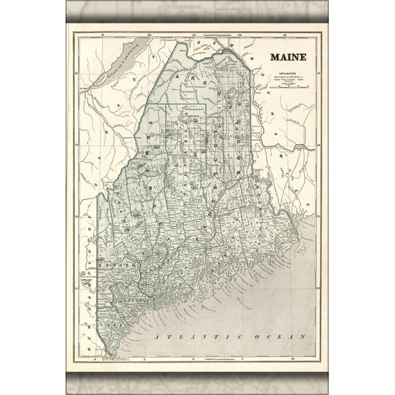 24"x36" Gallery Poster, map of Maine 1842