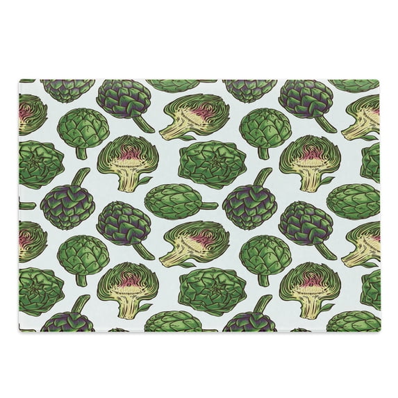 Artichoke Cutting Board, Hand Drawn Healthy Foods in Various Forms Organic Natural Gourmet Art Print, Decorative Tempered Glass Cutting and Serving Board, Large Size, Fern Green, by Ambesonne