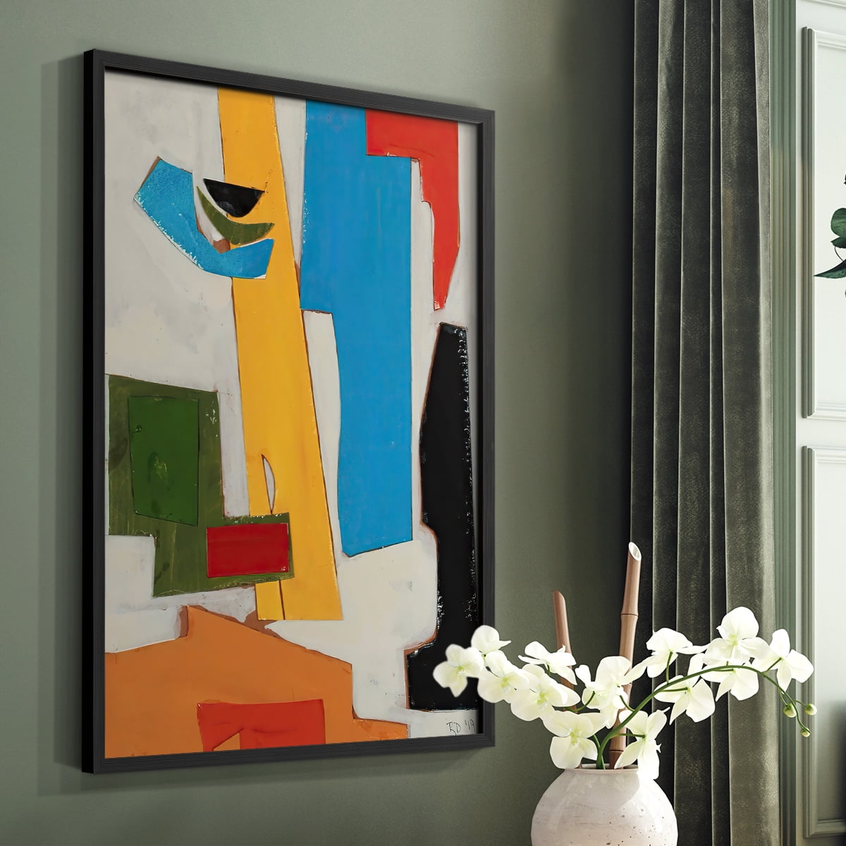 Andalusian Village Framed Print in Black Solid Wood Framed Print No Nail Hanging