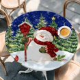 thumbnail image 2 of Navy Blue Snowman Christmas Round Tablecloth, Fitted Table Cover with Elastic for 45"-54" Round Tables, Green Xmas Tree Snowflake Winter Table Cloth Outdoor Dinning Party Waterproof Tablecloths, 2 of 7