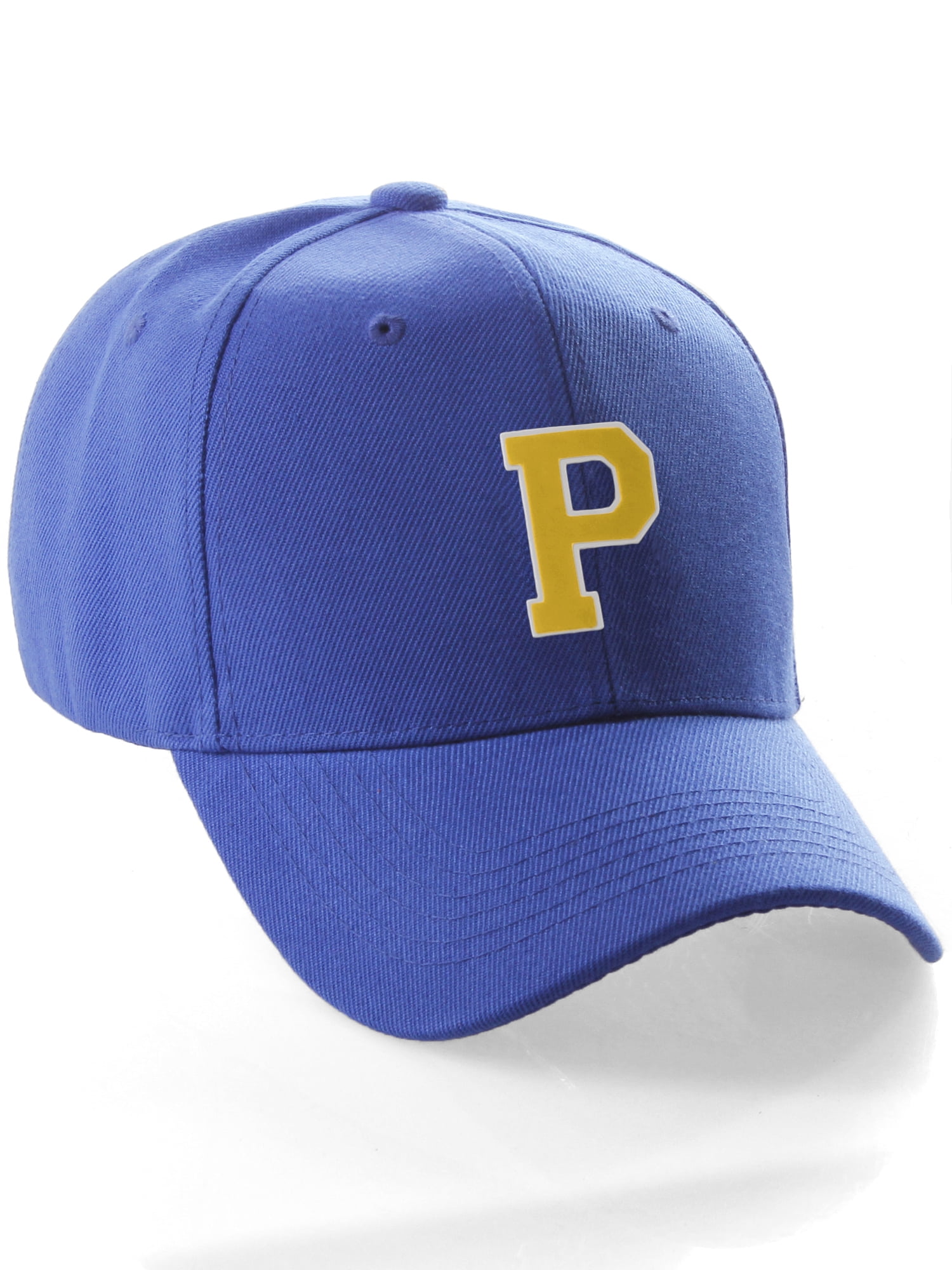 Classic Baseball Hat Custom A to Z Initial Team Letter, Blue Cap White