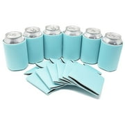 TahoeBay 12 Blank Beer Can Coolers, Plain Bulk Collapsible Soda Cover Coolies, DIY Personalized Sublimation Sleeves for Weddings, Bachelorette Parties, Funny HTV Party Favors (Robins Egg Blue, 12)