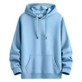 thumbnail image 3 of Momasggi Mens Big and Tall Fleece Lined Hoodies Pullover Fashion Solid Color Long Sleeve Casual Sweatshirts Drawstring Gym Hooded Sweatshirt with Pockets Light Blue 2XL, 3 of 9