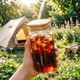 thumbnail image 5 of Glass Cup with Lid and Straw, 11.8oz Iced Coffee Tumbler with Bamboo Lid, Square Heatproof Glass for Coffee, Milk, Juice, Home, Office, School, Gift, 5.51"x2.36", 5 of 6