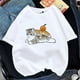 thumbnail image 5 of Camiseta Kawaii con estampado de tiburón y gato para mujer, remera coreana Harajuku de manga corta, playera con estampado de animales divertidos 2024, 5 of 5