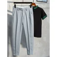 thumbnail image 4 of 9 Pantalones de verano recortados para hombre, pantalones de traje ajustados y trenzados, pantalones rectos, novedad en ropa de diseñador, sastrería, oferta de moda, 4 of 5