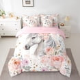 thumbnail image 2 of Homewish Kawaii Flower Horse Bedding Comforter Set 7pcs, Watercolor Rose Floral King Bedding Sets, Modern Fashion Reversible Bed Sheets, Microfiber Bedroom Decor, 2 of 7