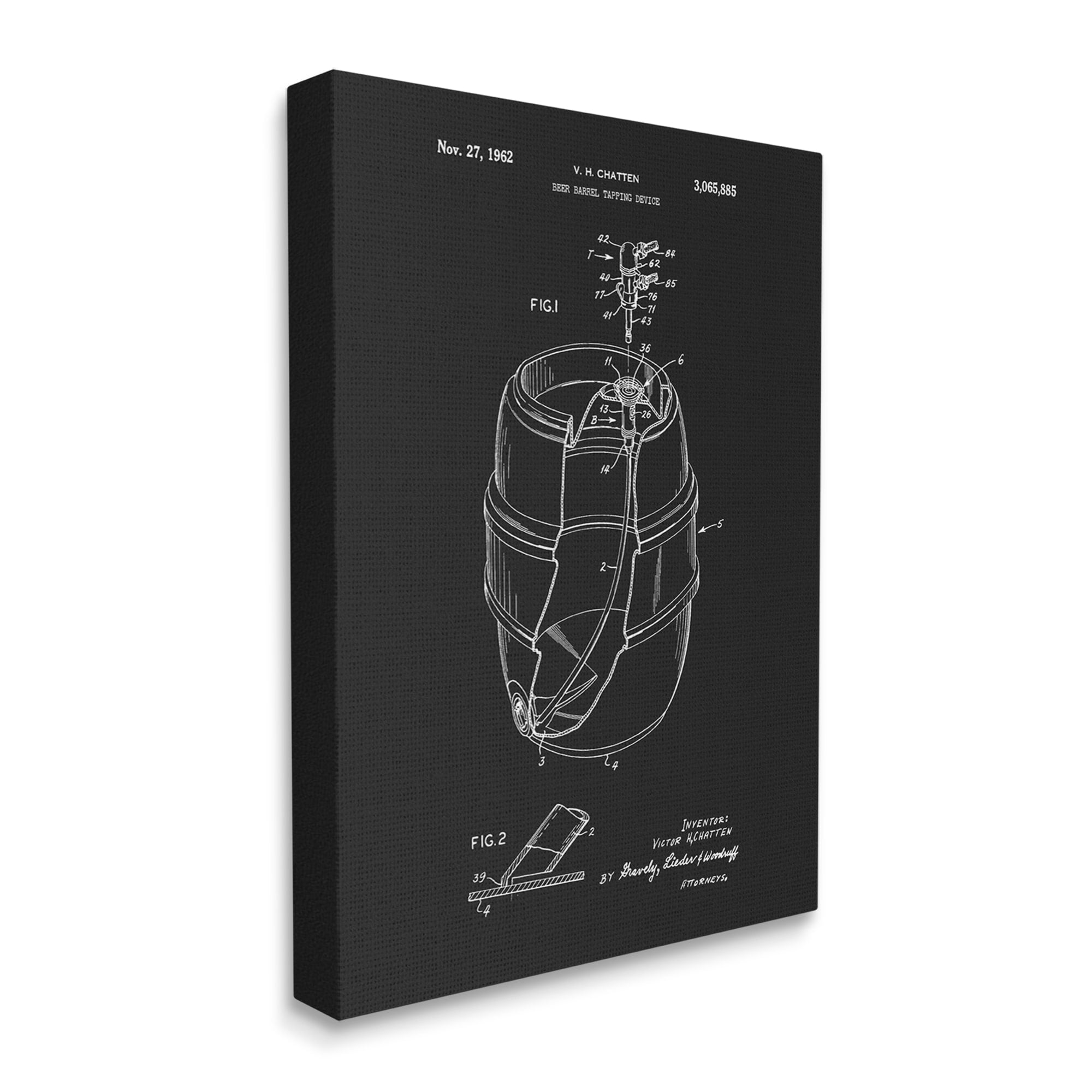 Stupell Industries Beer Barrel Tapping Device Vintage Inventor's Patent Diagram,30 x 40, Design by Dan Sproul