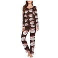 thumbnail image 2 of Puntoco Pijama para mujer, conjunto de pijama informal con cuello en V y pantalones largos con estampado navideño, 2 of 5