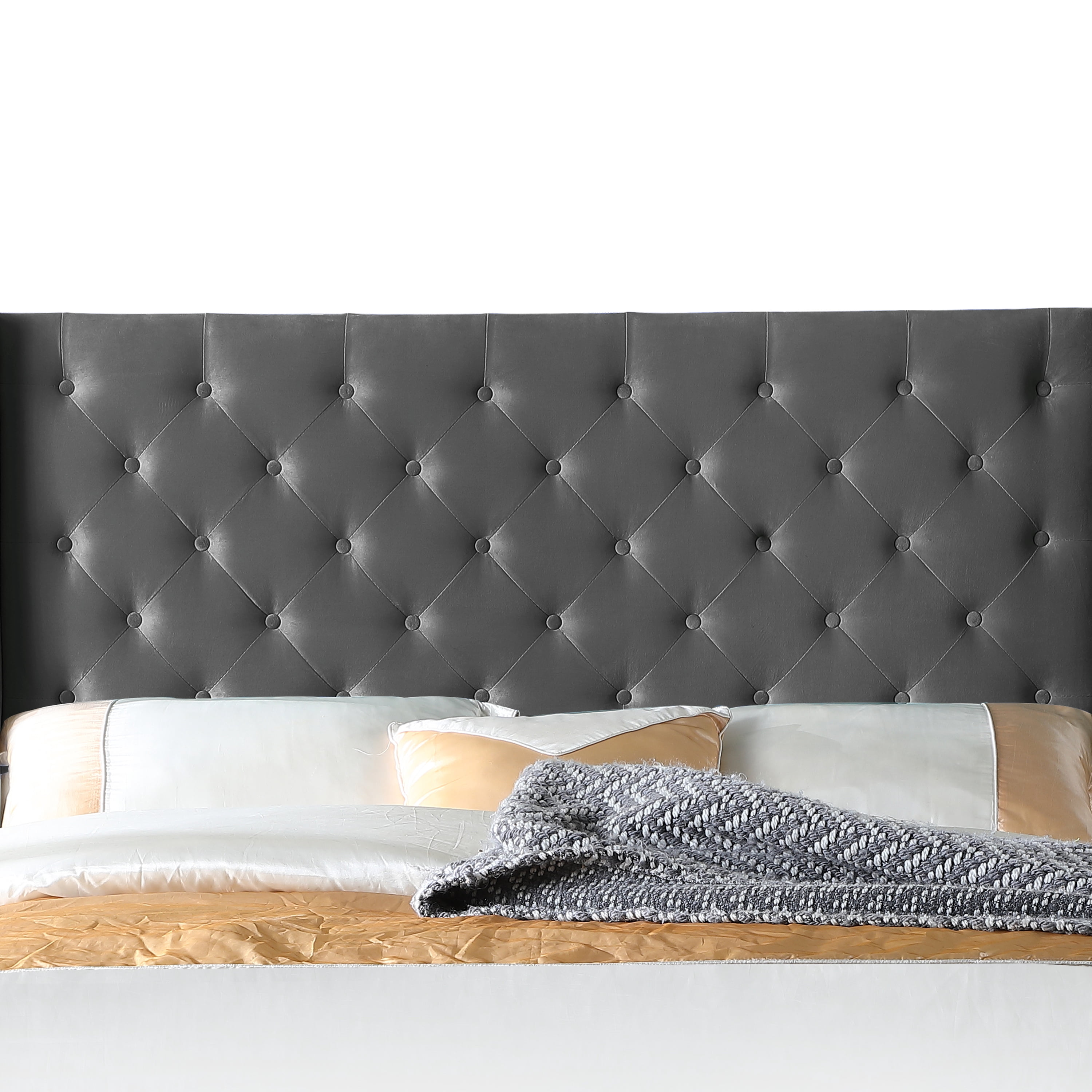 AC Pacific Full Modern Upholstered Platform Bed with Nailhead Trim, Gray