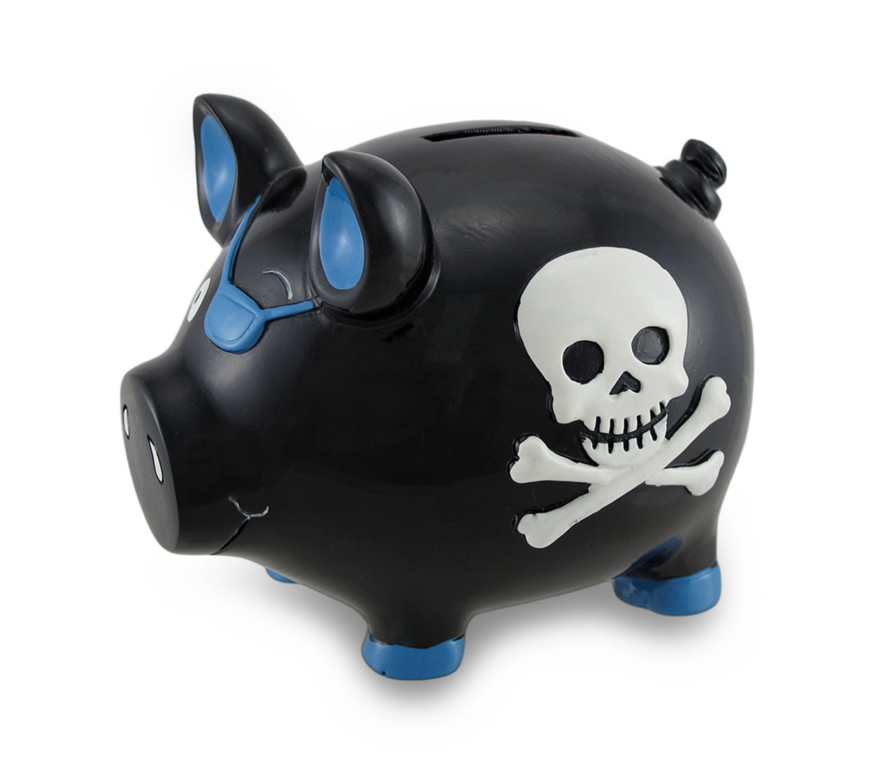 Zeckos Black and Blue Pirate Pig Skull and Crossbones Piggy Coin Bank Plastic 