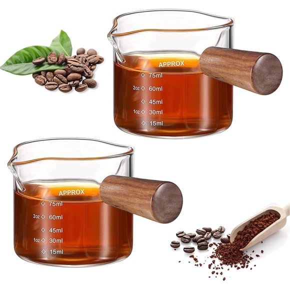 2 Piezas Tazas Medidoras, Caños Dobles Tazas Medidoras para Café, Tazas Medidoras de Cristal, lavaplatos, Congelador, Microondas y Horno Precalentado