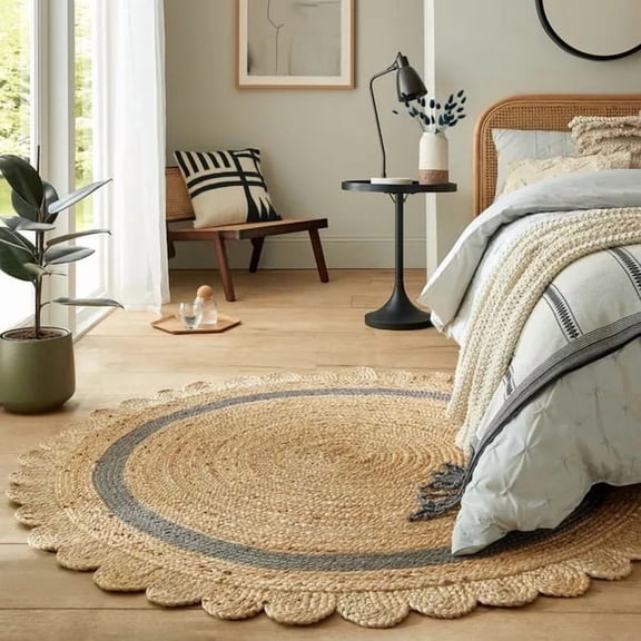 Scalloped Grace Round Jute Rug 2x2