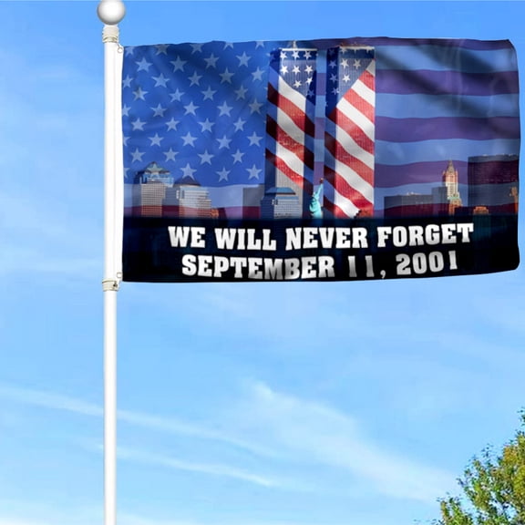 Bayyon 911 Patriot Day Grommet Flag September 11 Attacks Never Forget 911 Flag Banner with Grommets 3x5Feet Man cave Decor