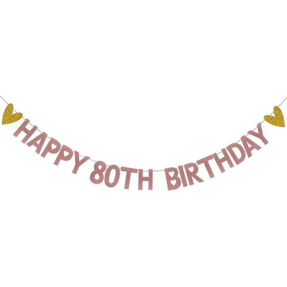 HAPPY 80TH BIRTHDAY Banner,,Rose Gold Paper Glitter Party Decorations for 80 Years Old 80TH Birthday Party Supplies Letters Rose Gold
