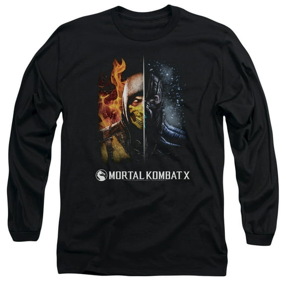 Trevco Sportswear WBM527-AL-1 Mortal Kombat Fire & Ice Adult Long Sleeve T-Shirt, Black - Small