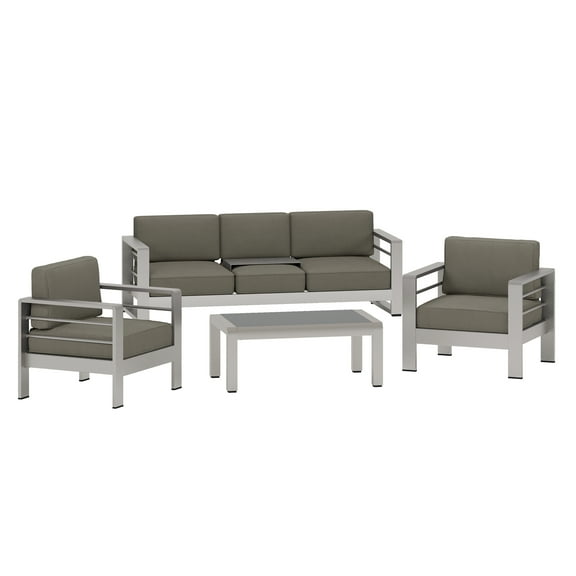 Coral Bay Outdoor 4 Piece Aluminum Chat Set, Khaki