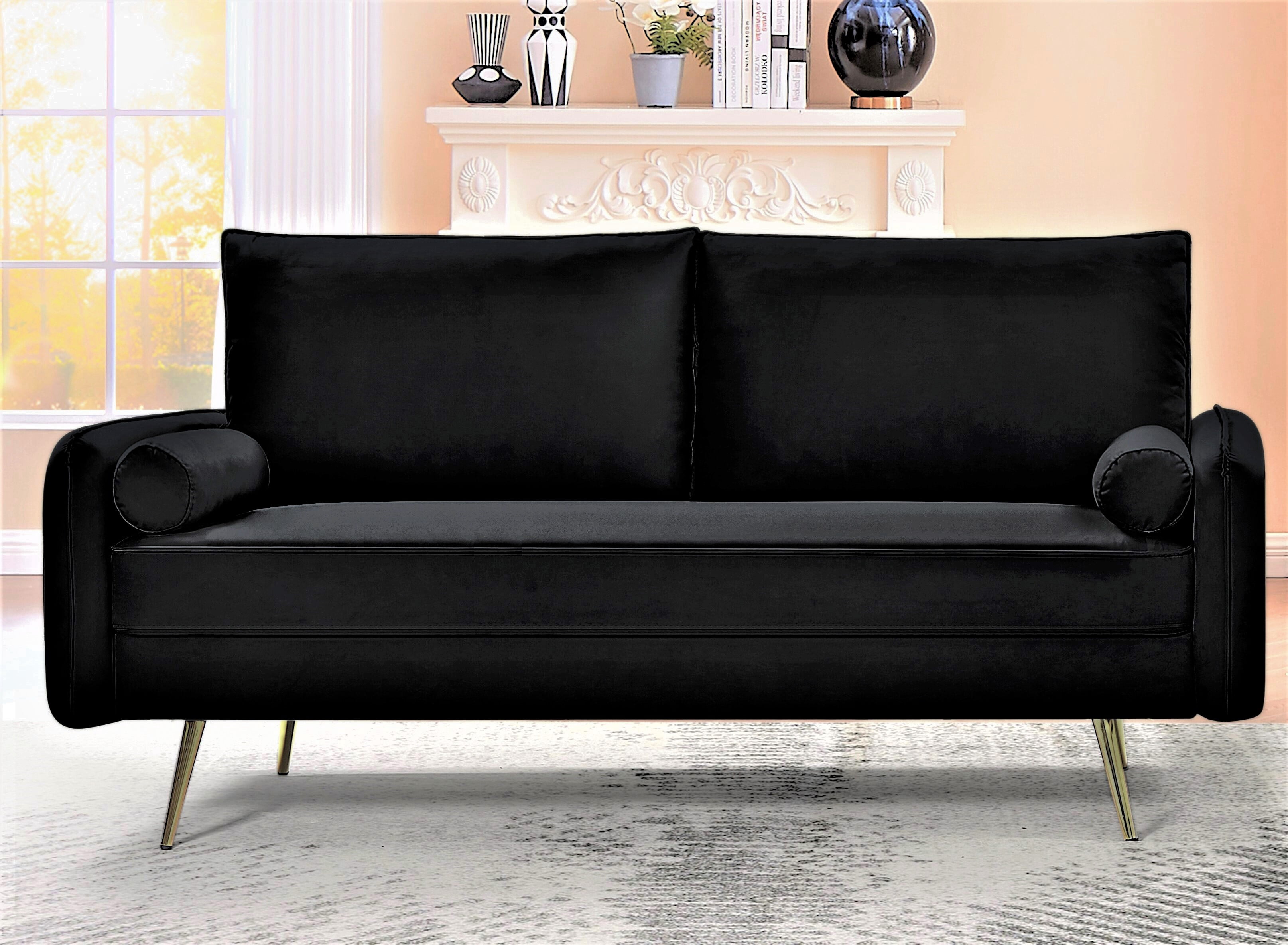 US Pride Furniture Villeda 70''W Polyester Square Arms Sofa Black