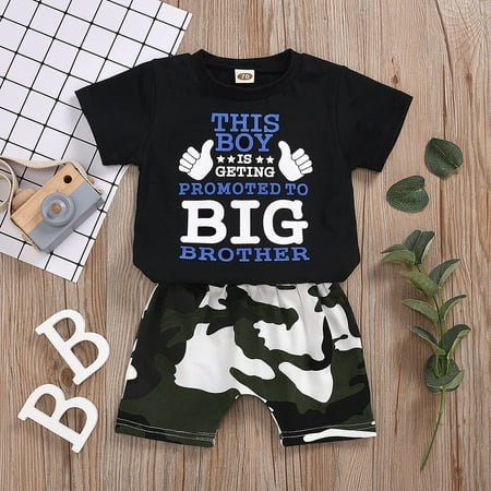 

Yubatuo Newborn Baby Boys Short Sleeve Letter Print T-shirt Tops+Camouflage Short Set Black 80