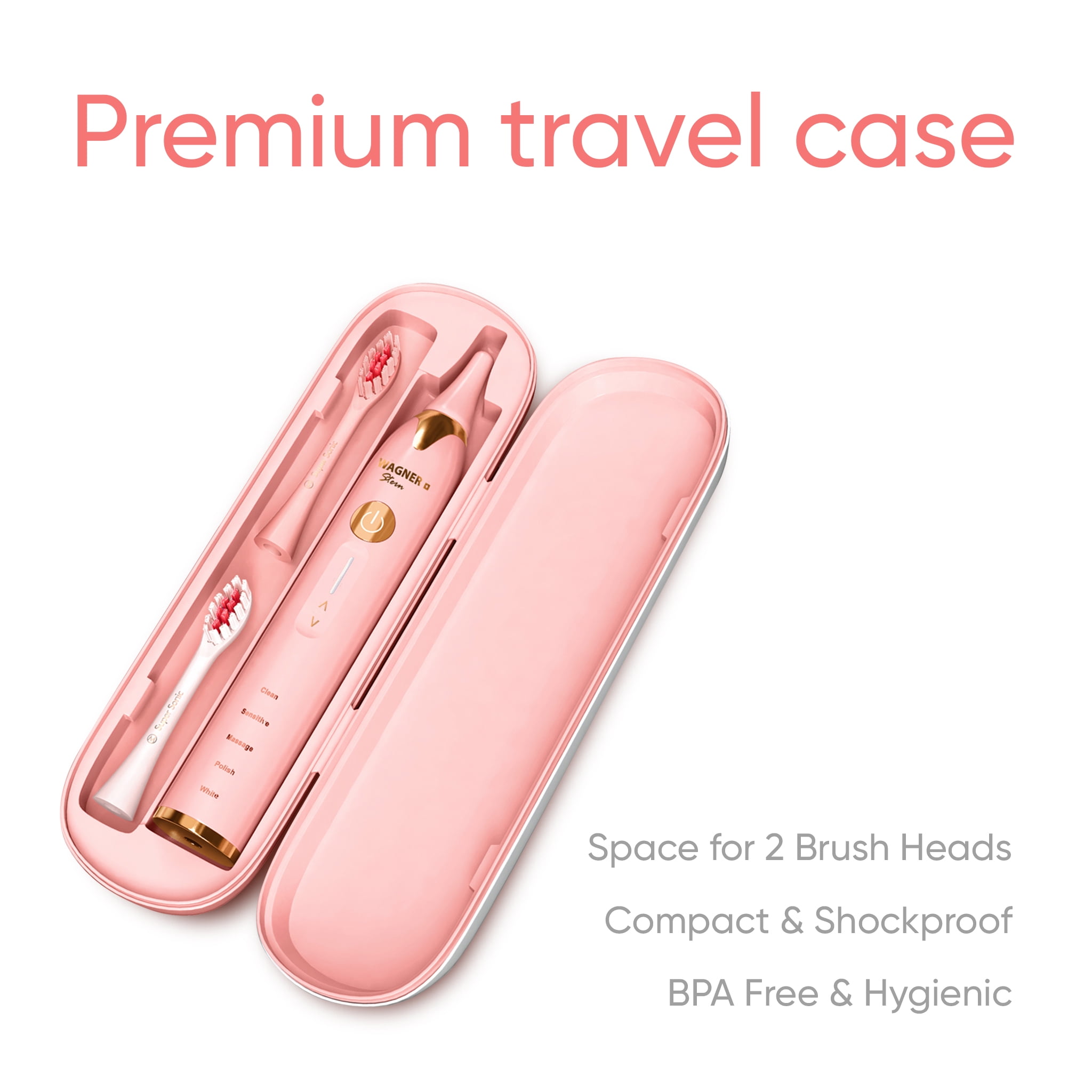 Wagner & Stern. Duette Series. 2 Electric toothbrushes with Pressure Sensor. 5 Brushing Modes and 4 Intensity Levels, 10 Dupont Bristles, 2 Premium Travel Cases. (Pink/Blue)