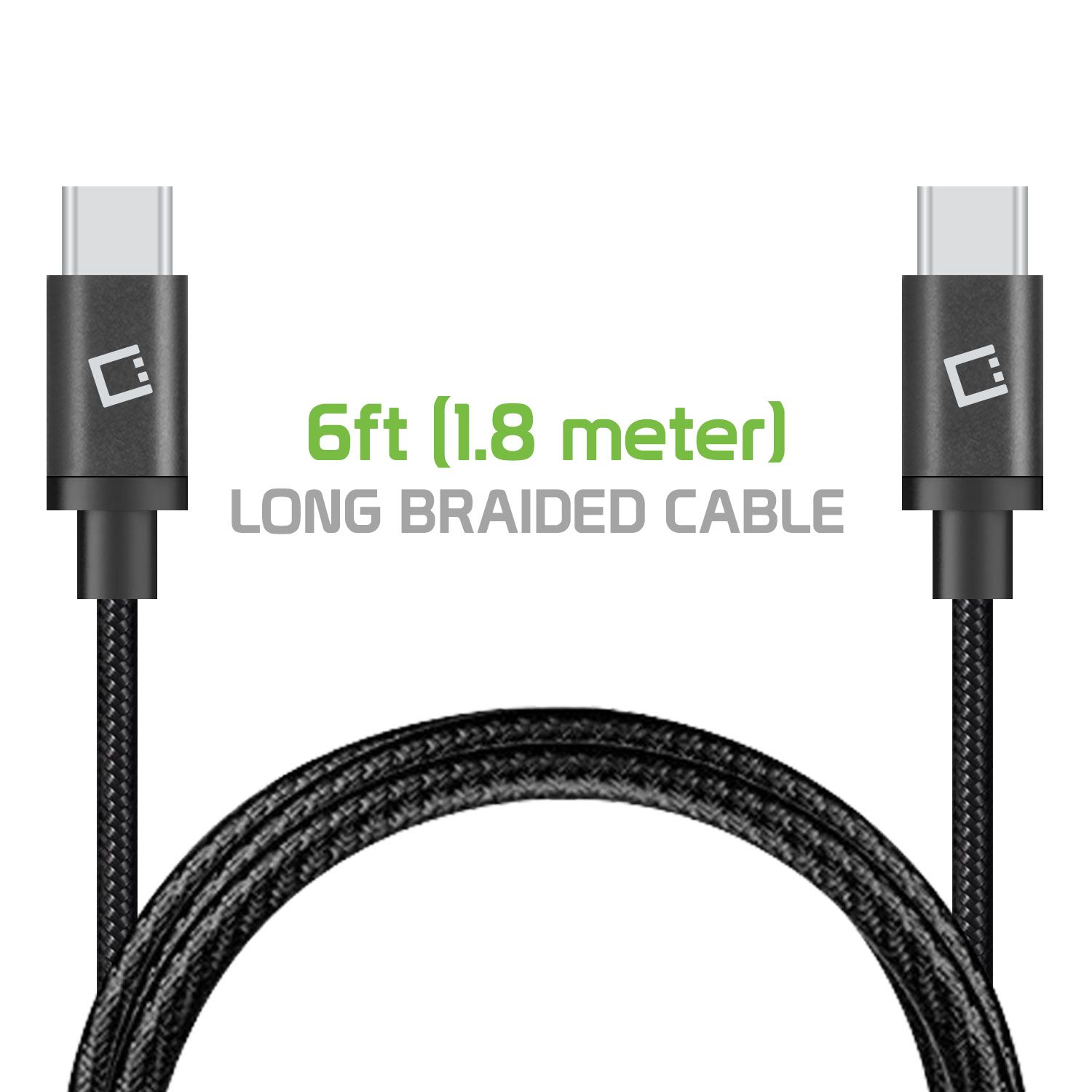 Cellet USB-C to USB-C Cable Compatible with Samsung Galaxy Z Flip, Heavy Duty Braided USB Type-C to Type-C Cable (6 feet/1.8 meters) and Atom Wipe - image 3 of 9