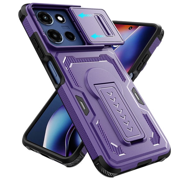 Dteck Case for Motorola Moto G 5G 2025, Camera Cover Sliding Design, Drop Protection Shockproof Rugged Phone Cover with Kickstand,Purple