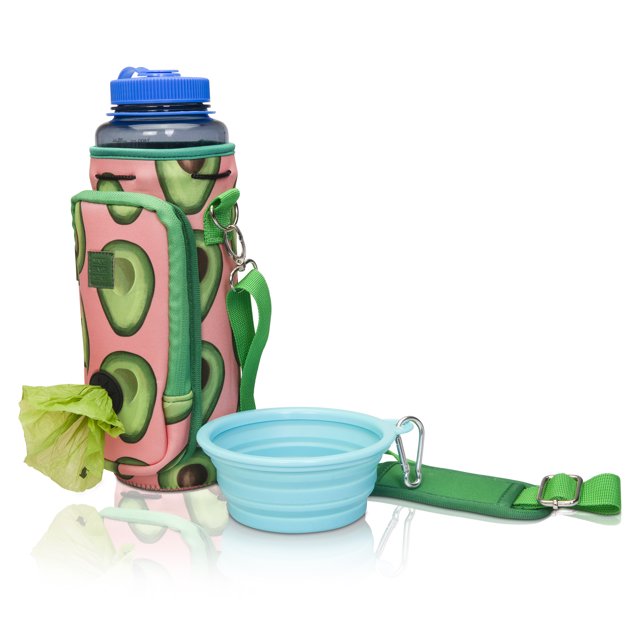 Made Easy Kit Water Bottle Carrier with Pocket for Dog Poop Waste Bags and Adjustable Padded Shoulder Strap