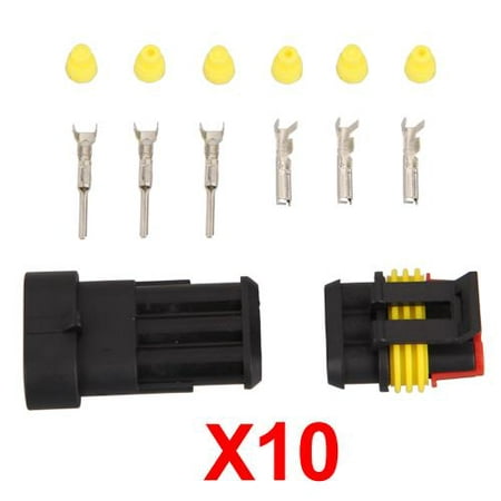 10x Sets 3-Pin Way Waterproof Electrical Wire Connector Plug Kit Insert Car (Best Way To Use A Butt Plug)