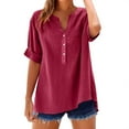 thumbnail image 3 of Long Sleeve Shirts for Women, Red Casual Solid Color Sleeve Collar Loose Button Shirt Top, Linen Shirts for Women, L, Workout Shirts Women, Polyester Women's T-shirts, 3 of 9