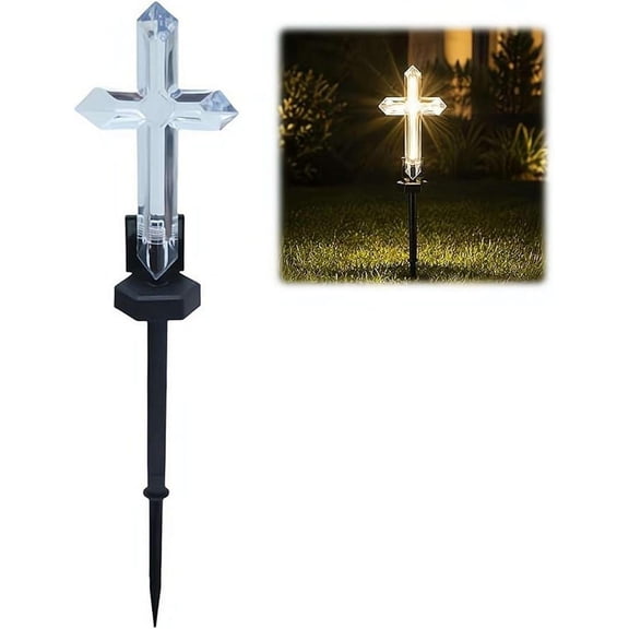 Solar Cross for Cemetery Grave Grave Crosses for Cemetery Memorial Stake Solar Lights Waterproof Outdoor Garden Stake Cemetery Cross for Grave Yard Decorations, 19 Inches Long