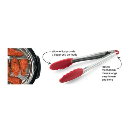 Instant Pot Official Silicone Head Tongs in Red and Stainless Steel