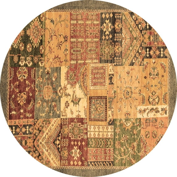 Ahgly Company Indoor Round Abstract Brown Modern Area Rugs, 8' Round