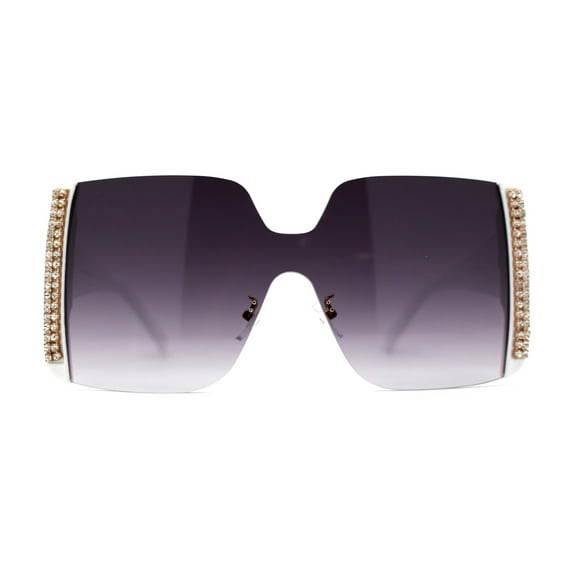 Womens Shield Rhinetone Thick Temple Butterfly Sunglasses White Smoke
