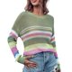 thumbnail image 1 of Suéter de mujer con cuello redondo ahuecado de punto de manga larga a rayas suelta Casual Top para compras de viaje Lady Girls, 1 of 6