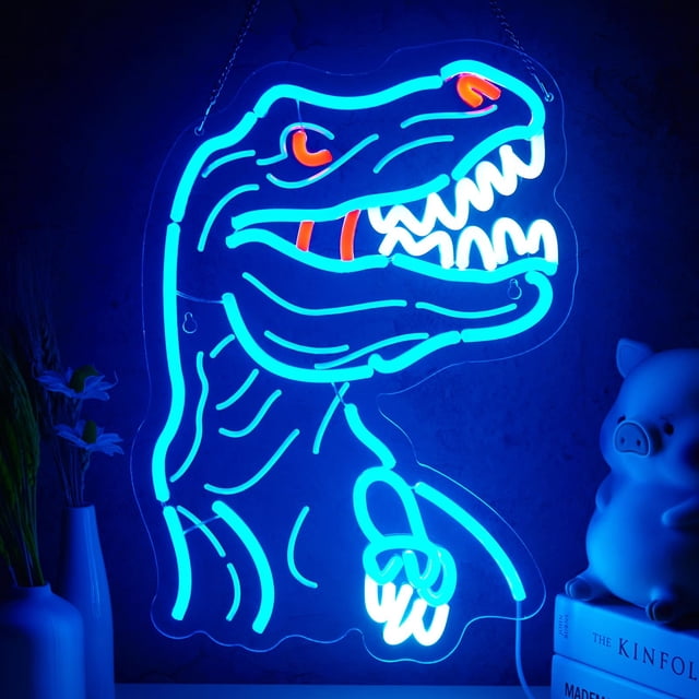 Letrero de neón Jimeva Dinosaur T-REX para decoración de pared, regulable por USB