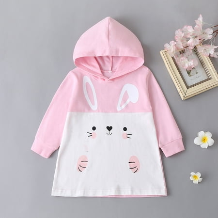 

Baby Girl Dress Hooded Long Sleeve Cartoon Print Dress Newborn Cute Dress
