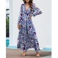 thumbnail image 6 of Womens Casual Boho Deep V Neck Long Sleeve Long Dress Blue L, 6 of 8