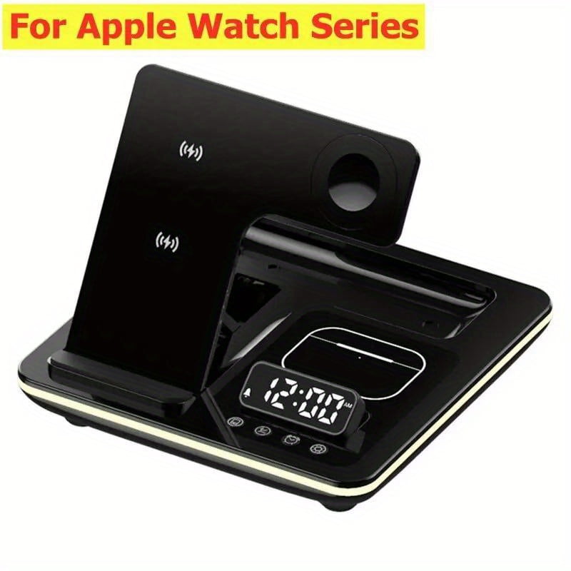 5-in-1 Foldable Magnetic Wireless Charging Stand with LED Night Light & Alarm Clock, Fast Induction Charger Dock for iPhone & Samsung Galaxy Smartphones