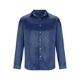 thumbnail image 3 of JUUYY Men's Luxury Shiny Silk Like Satin Dress Shirt Long Sleeve Casual Slim Fit Muscle Solid Color Button Up Shirts Navy XL, 3 of 5