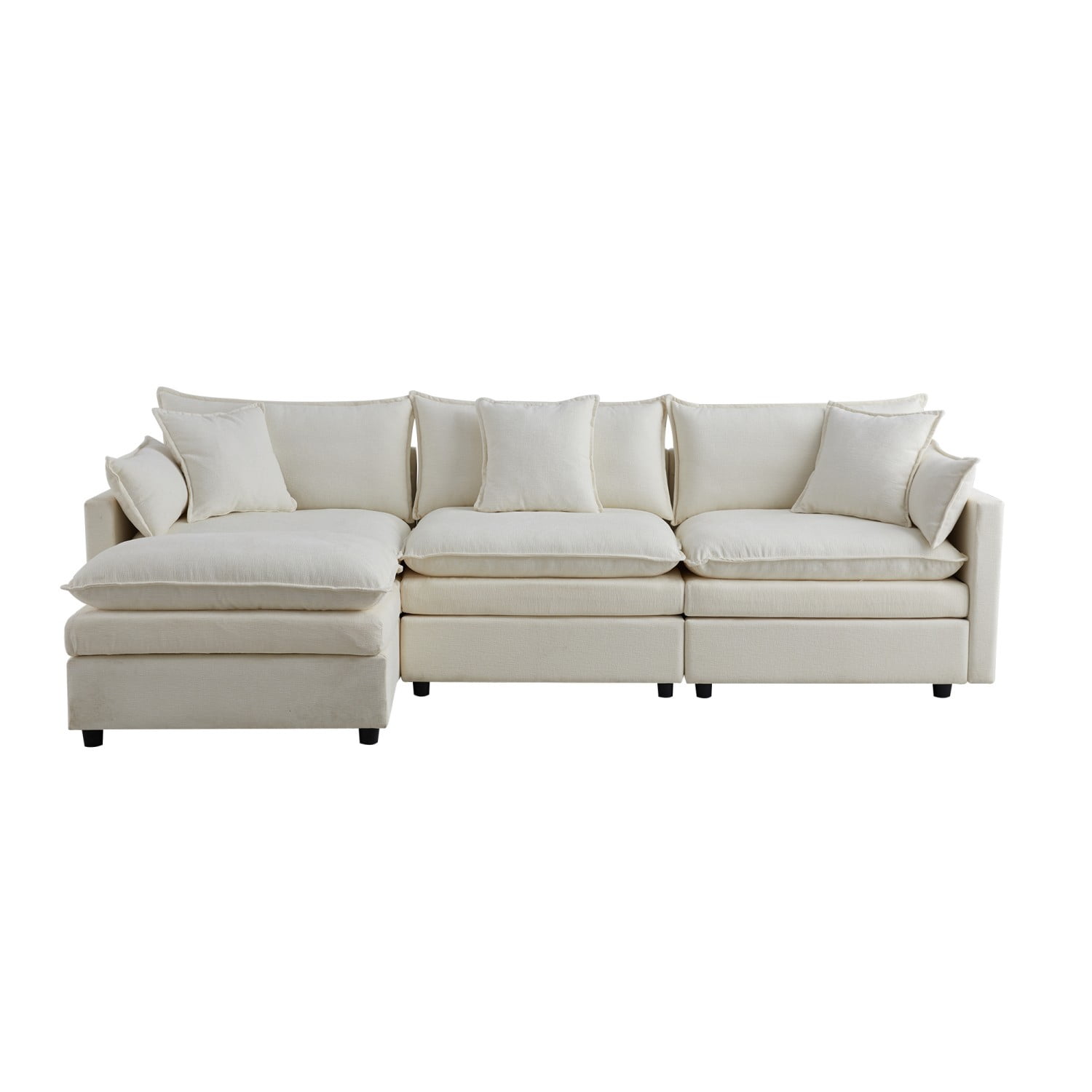Gewnee L-Shaped Chenille Sectional Sofa Cloud Couch with Ottoman, Reversible Sofa for Living Rooms