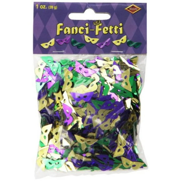 Fanci-Fetti Mardi Gras Masks (asstd gold, green, purple) Party Accessory (1 count) (1 Oz/Pkg)