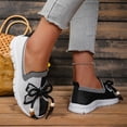 thumbnail image 6 of Domuza Women Color Block Jacquard Knit Slip On Walking Shoes, Beaded Bow Decor Breathable Mesh Lightweight Non Slip Casual Sneakers for Daily Commuting Shopping Black 6.5（EU-37）, 6 of 6