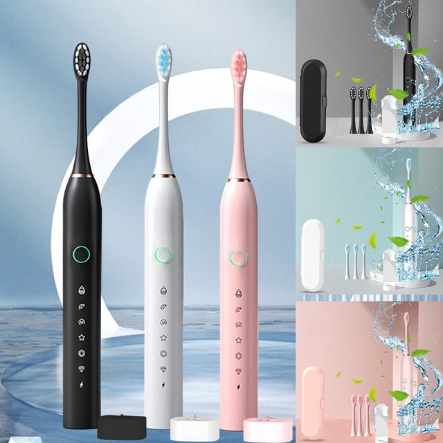 Cepillo de dientes eléctrico | 6 modos | 4 cabezales de cepillo reemplazables | Base magnética | Temporizador | Carga inalámbrica USB | Estuche de viaje | Diseño portátil a prueba de agua IPX7 |